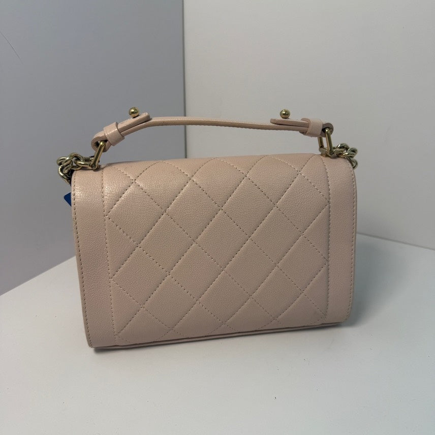 Chanel Preloved Flap Bag with Handle in Beige Leather ÃƒÂ¢Ã¢â€šÂ¬Ã¢â‚¬Ëœ Top Handle Bag