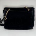 Chanel Preloved Velvet & Leather Chain Shoulder Bag in Black