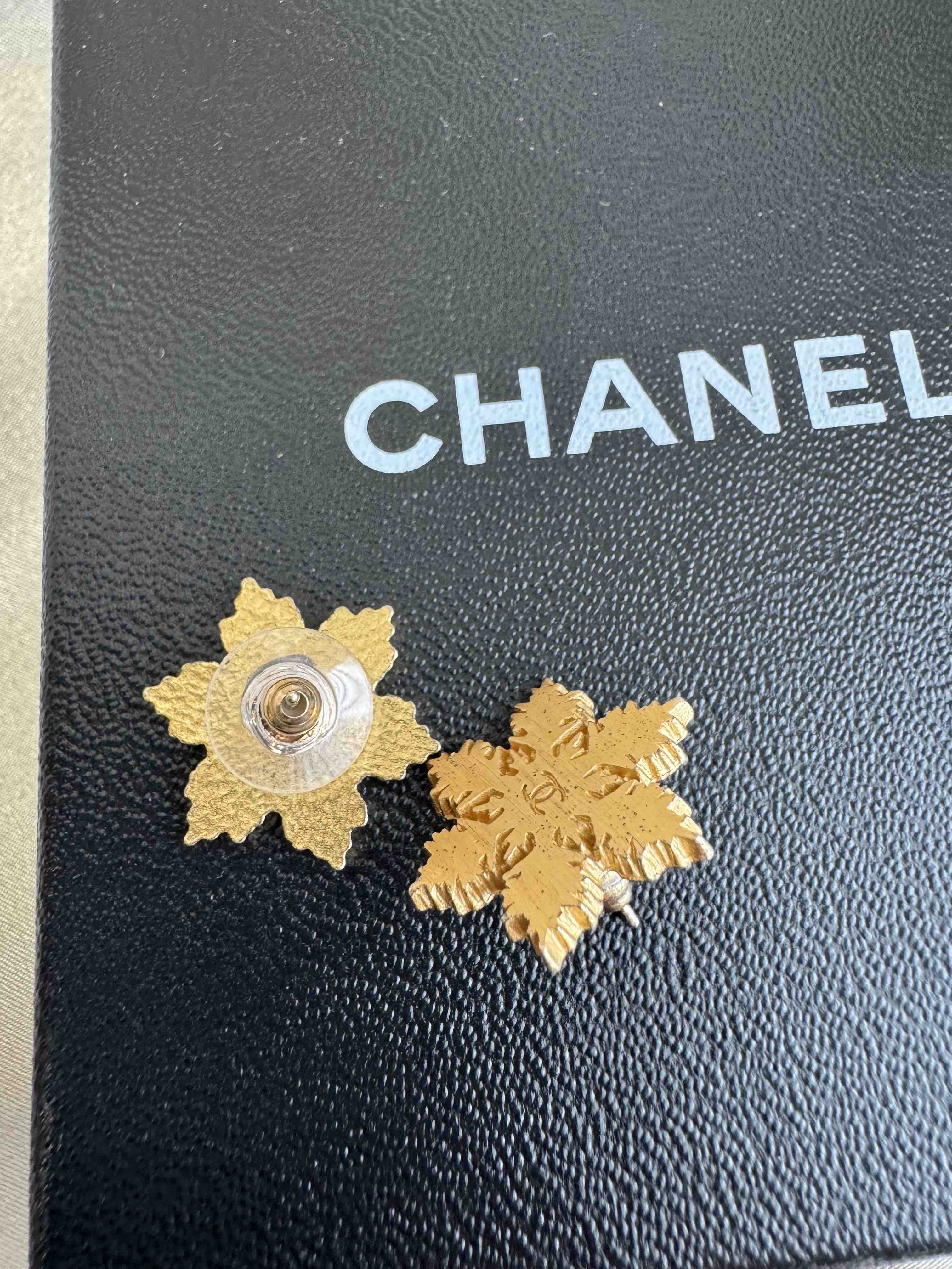 CHANEL Snowflake Earrings Gold Earrings
