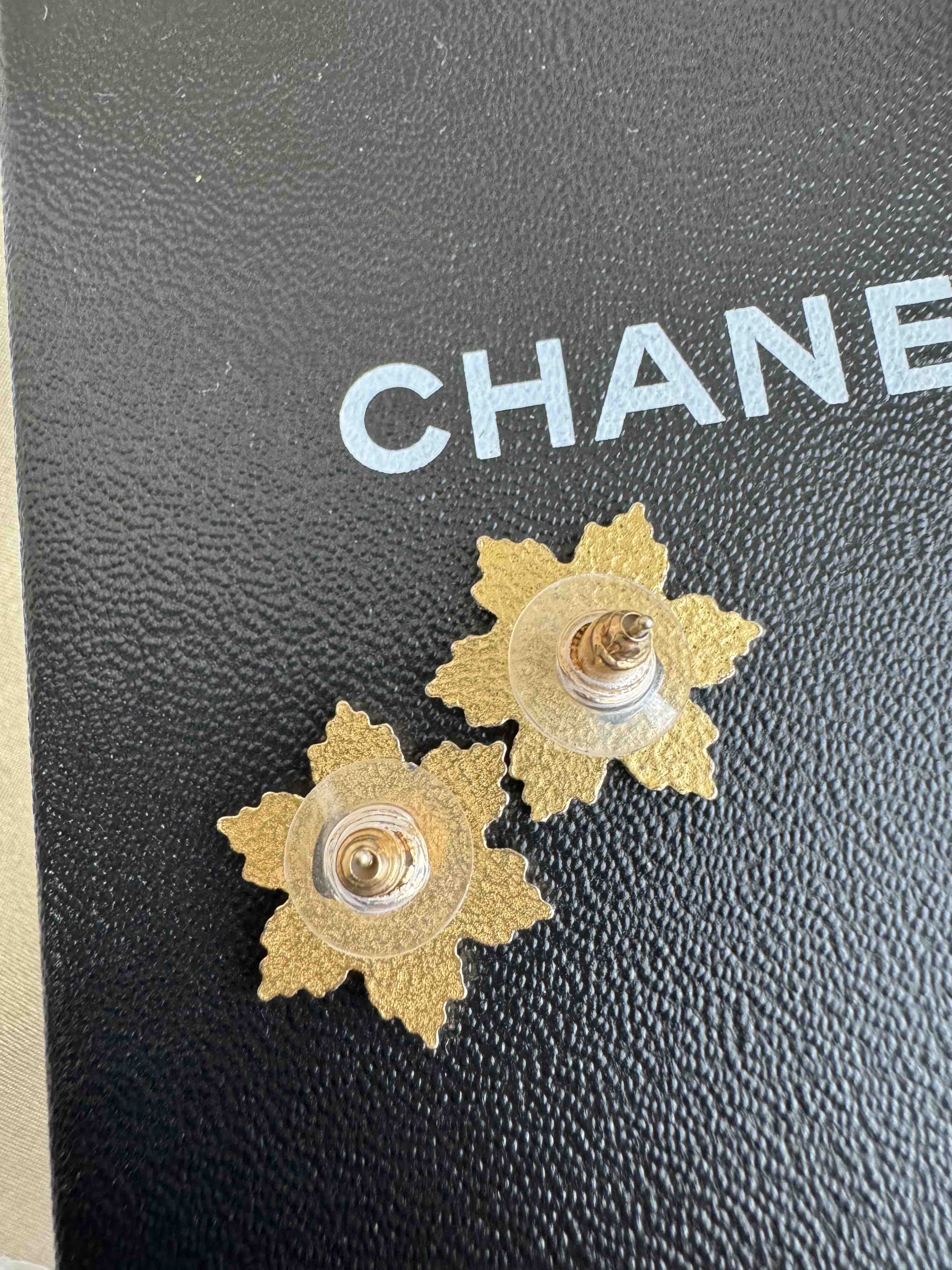 CHANEL Snowflake Earrings Gold Earrings