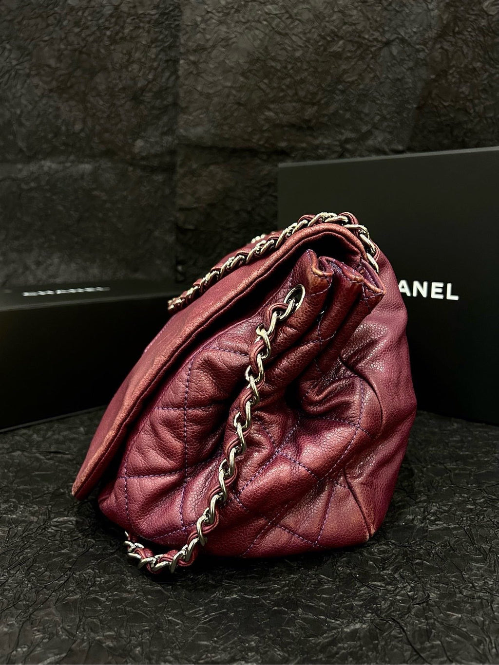 Chanel Berry Red Caviar Skin CC Logo Shoulder Bag