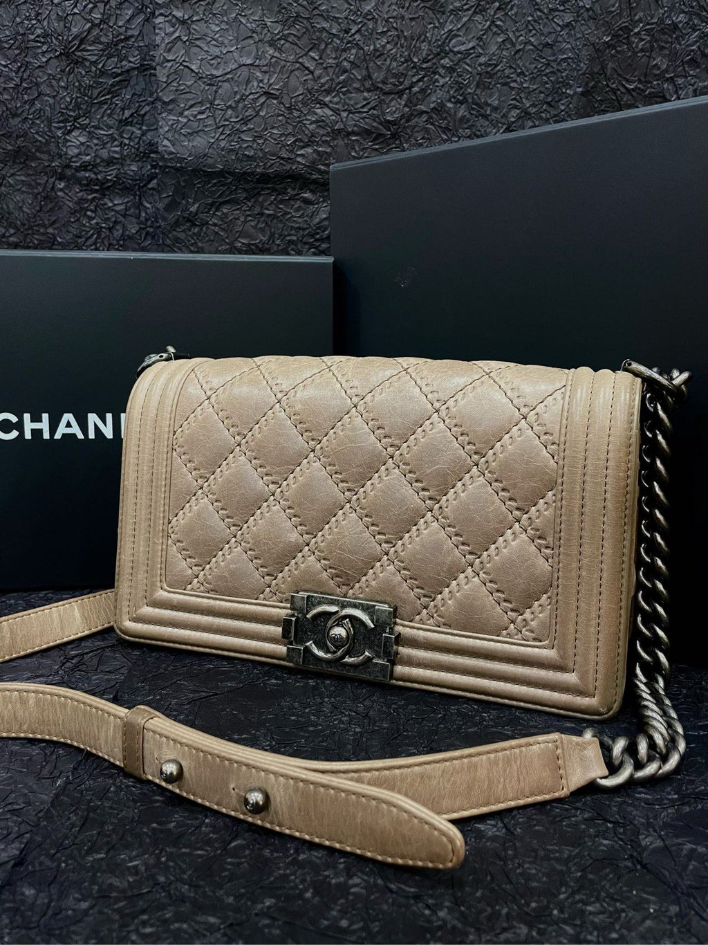 Chanel Vintage Limited Design LeBoy Medium Flap Bag Beige Shoulder Bag