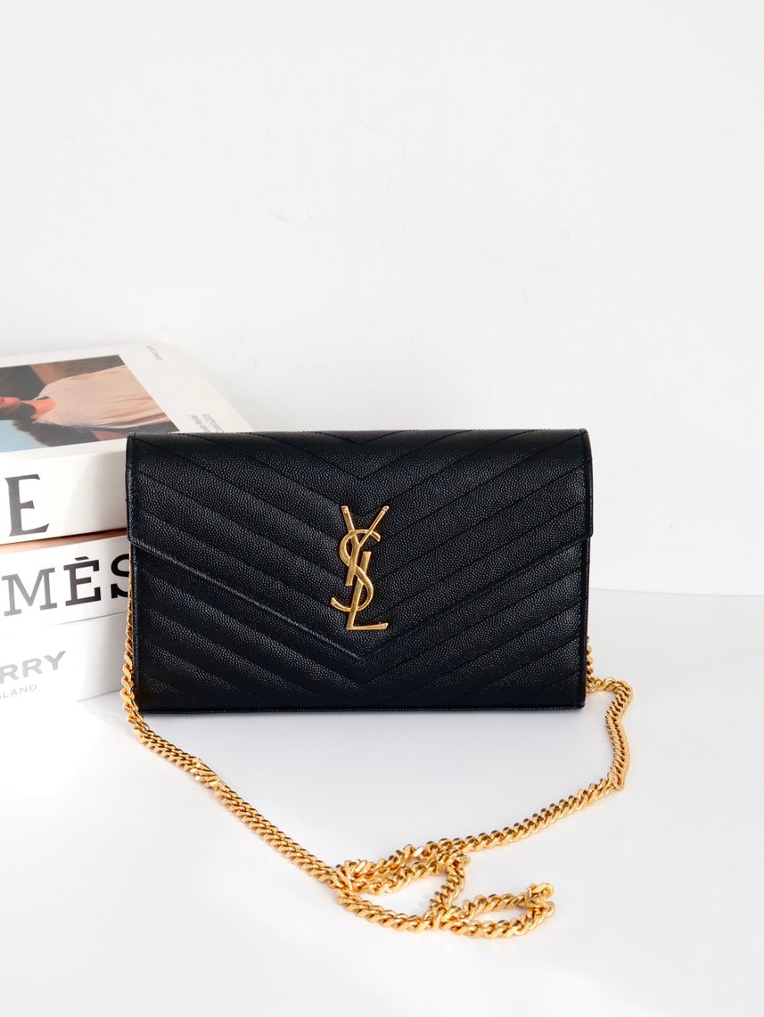 Preloved YSL Wallet on Chain (WOC) Black-Gold MM Bag #1SANEE