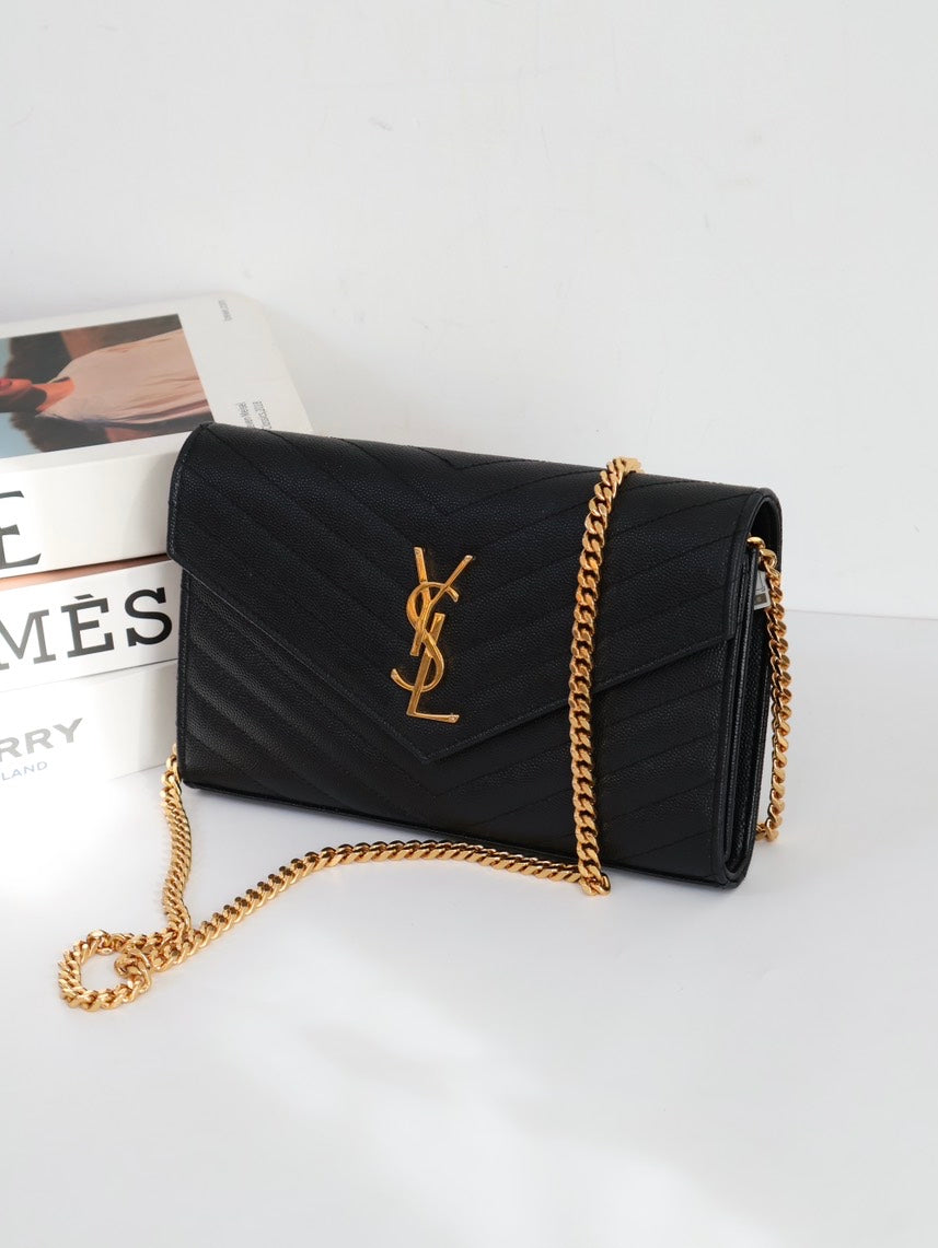 Preloved YSL Wallet on Chain (WOC) Black-Gold MM Bag #1SANEE