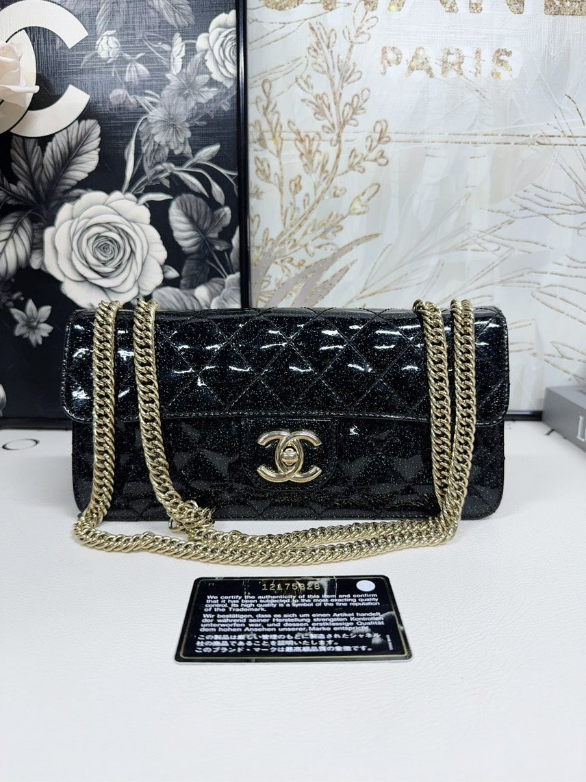 Chanel Classic Flap Bag Black Patent Leather Shoulder Bag