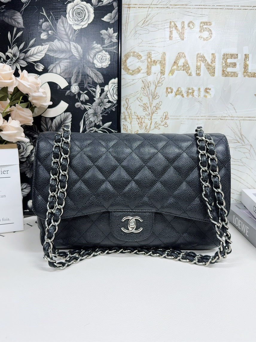 Chanel Preloved Jumbo Caviar Black Shoulder Bag