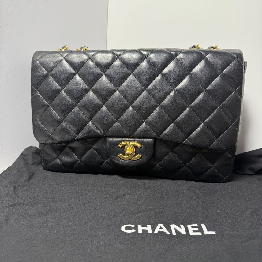 Chanel Jumbo Lambskin Single Flap Black Shoulder Bag