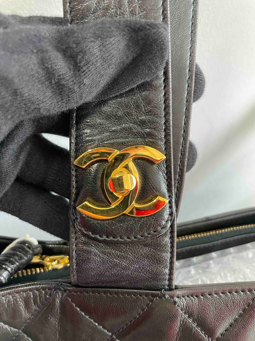 Chanel Lambskin Tote Bag RE261 Black Quilted Shoulder Bag