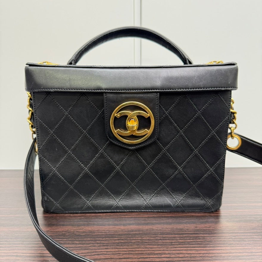 Vintage Chanel Lambskin Black 2way Van Case NG6091 - Shoulder/Top Handle Bag