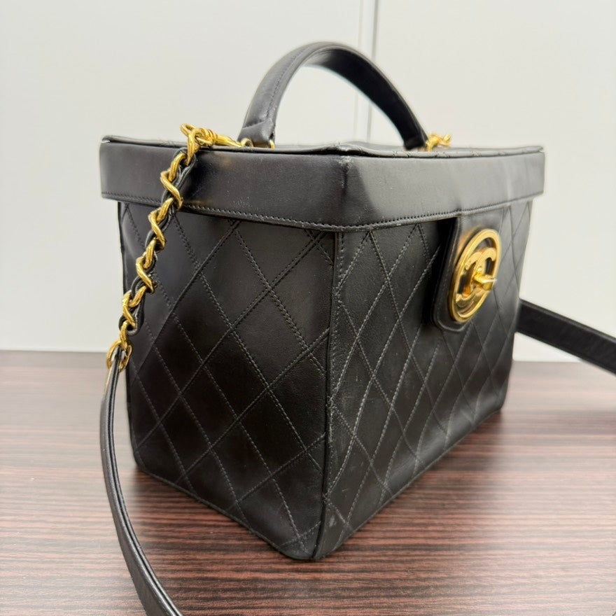 Vintage Chanel Lambskin Black 2way Van Case NG6091 - Shoulder/Top Handle Bag