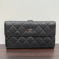 Preloved Chanel Lambskin Quilted Black Long Wallet LB107984