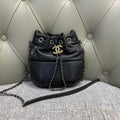 Chanel Preloved Gabrielle Black Leather Bucket Bag