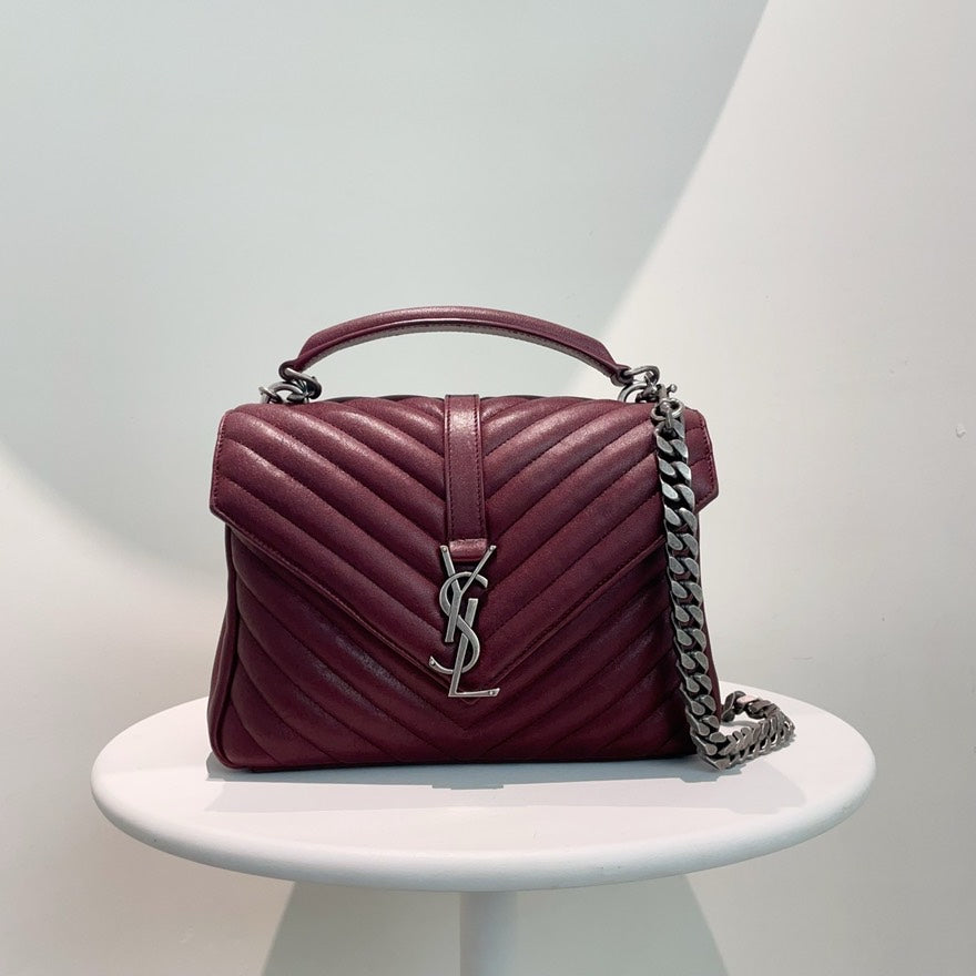 Preloved Yves Saint Laurent YSL Monogram Medium Burgundy Leather Shoulder Bag