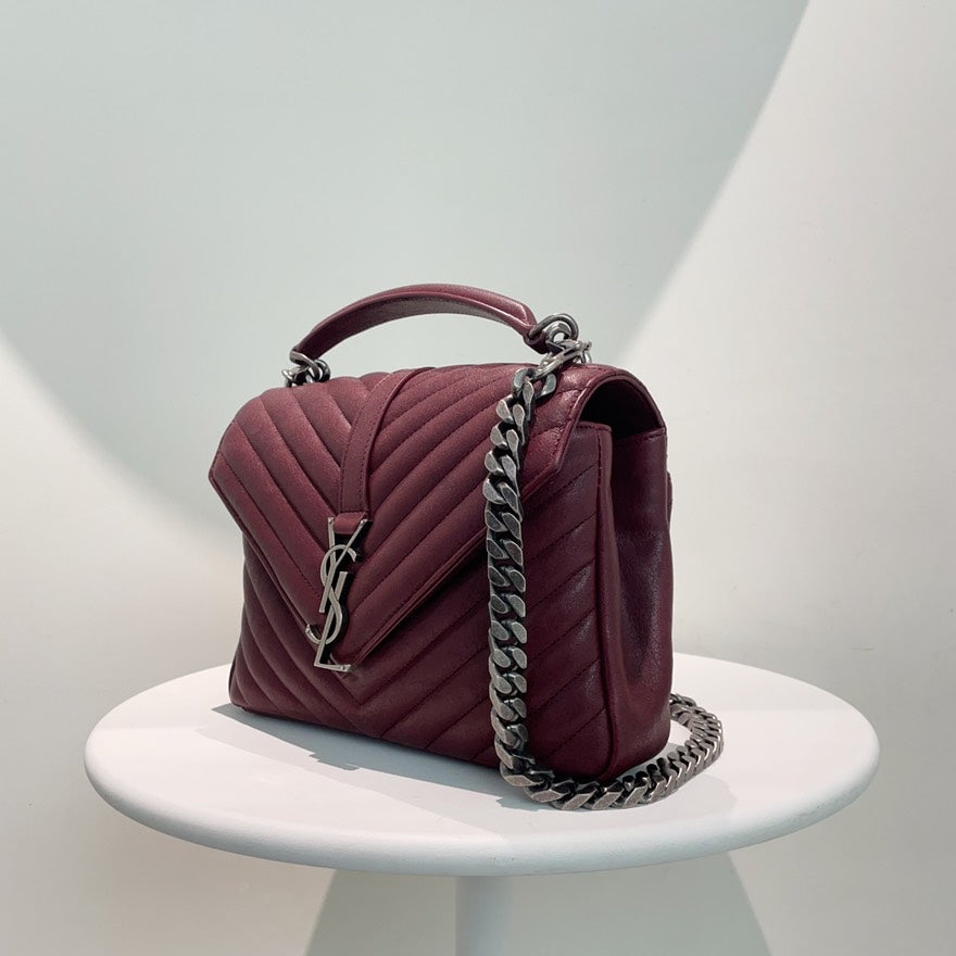 Preloved Yves Saint Laurent YSL Monogram Medium Burgundy Leather Shoulder Bag