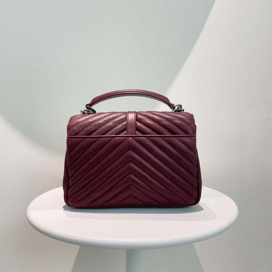 Preloved Yves Saint Laurent YSL Monogram Medium Burgundy Leather Shoulder Bag