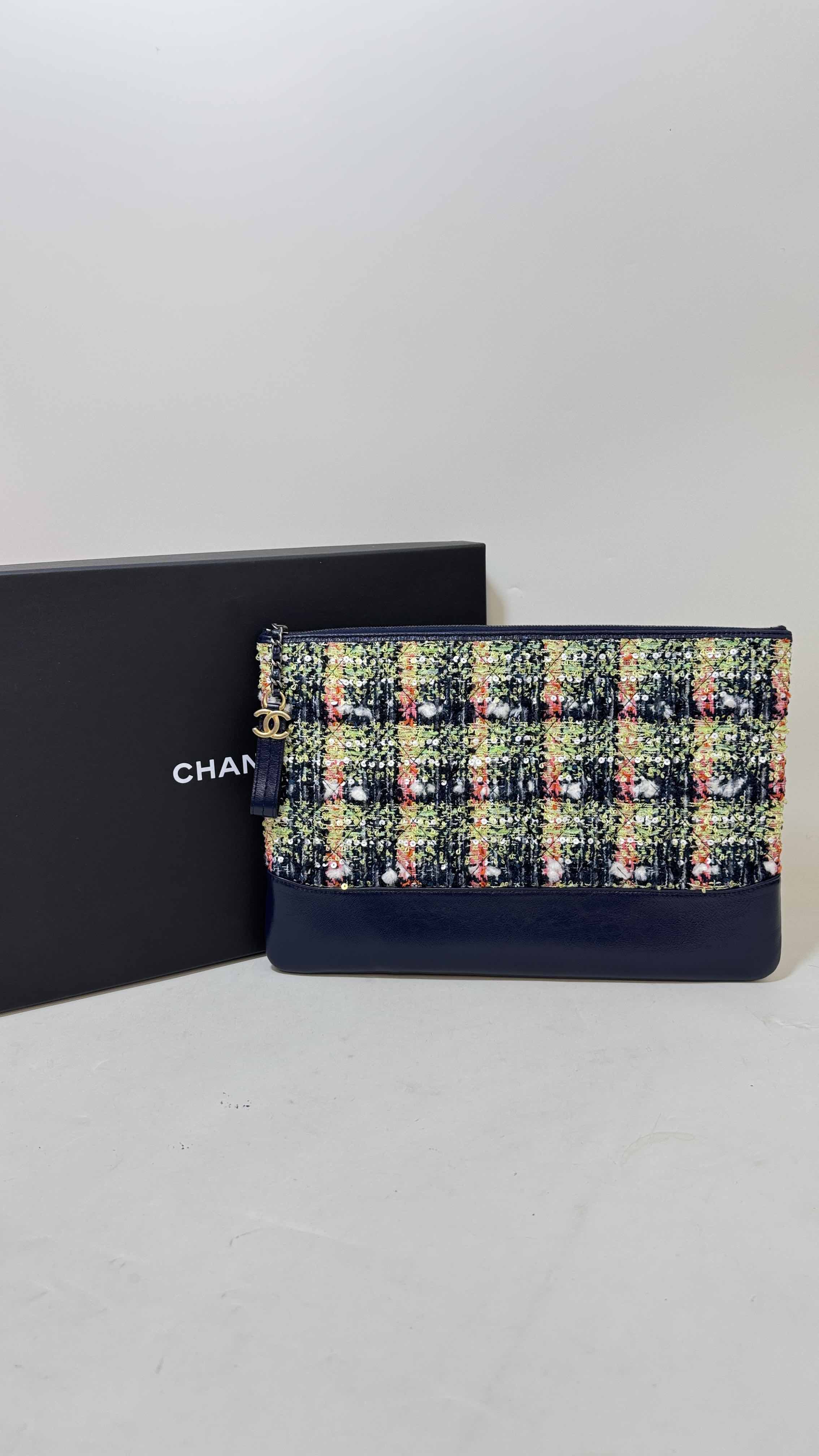 Chanel Tweed Navy Clutch - Preloved Full Set with Images