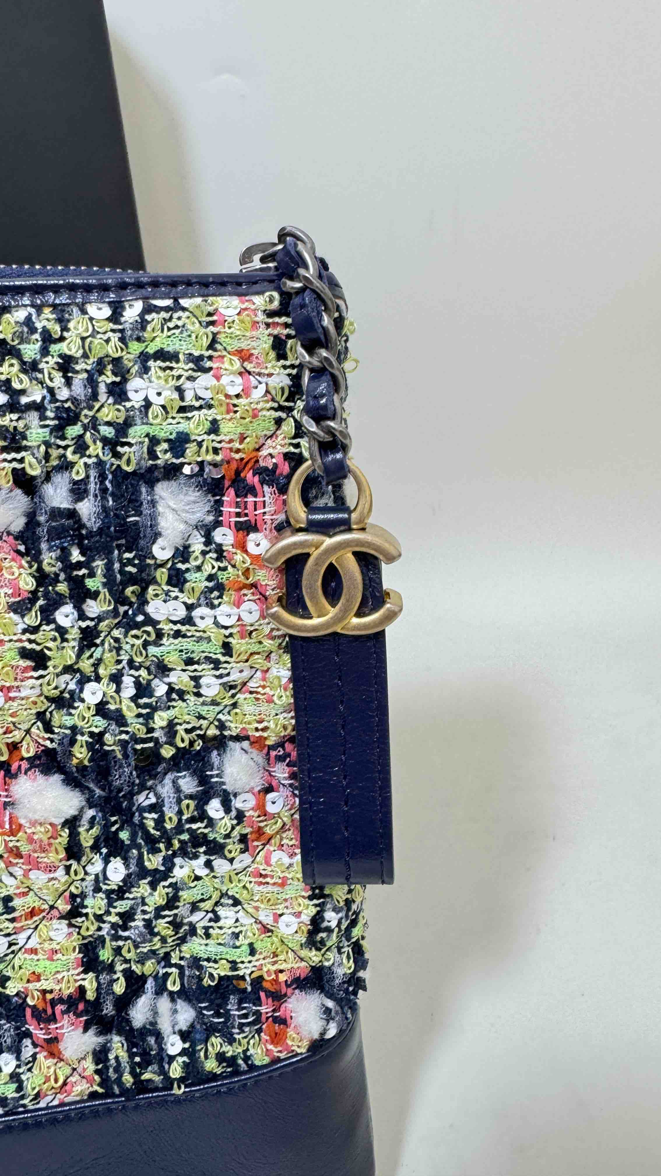 Chanel Tweed Navy Clutch - Preloved Full Set with Images