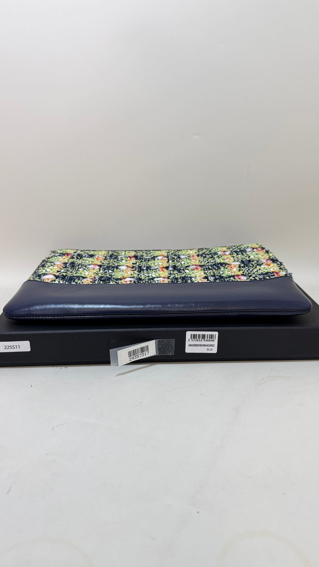 Chanel Tweed Navy Clutch - Preloved Full Set with Images