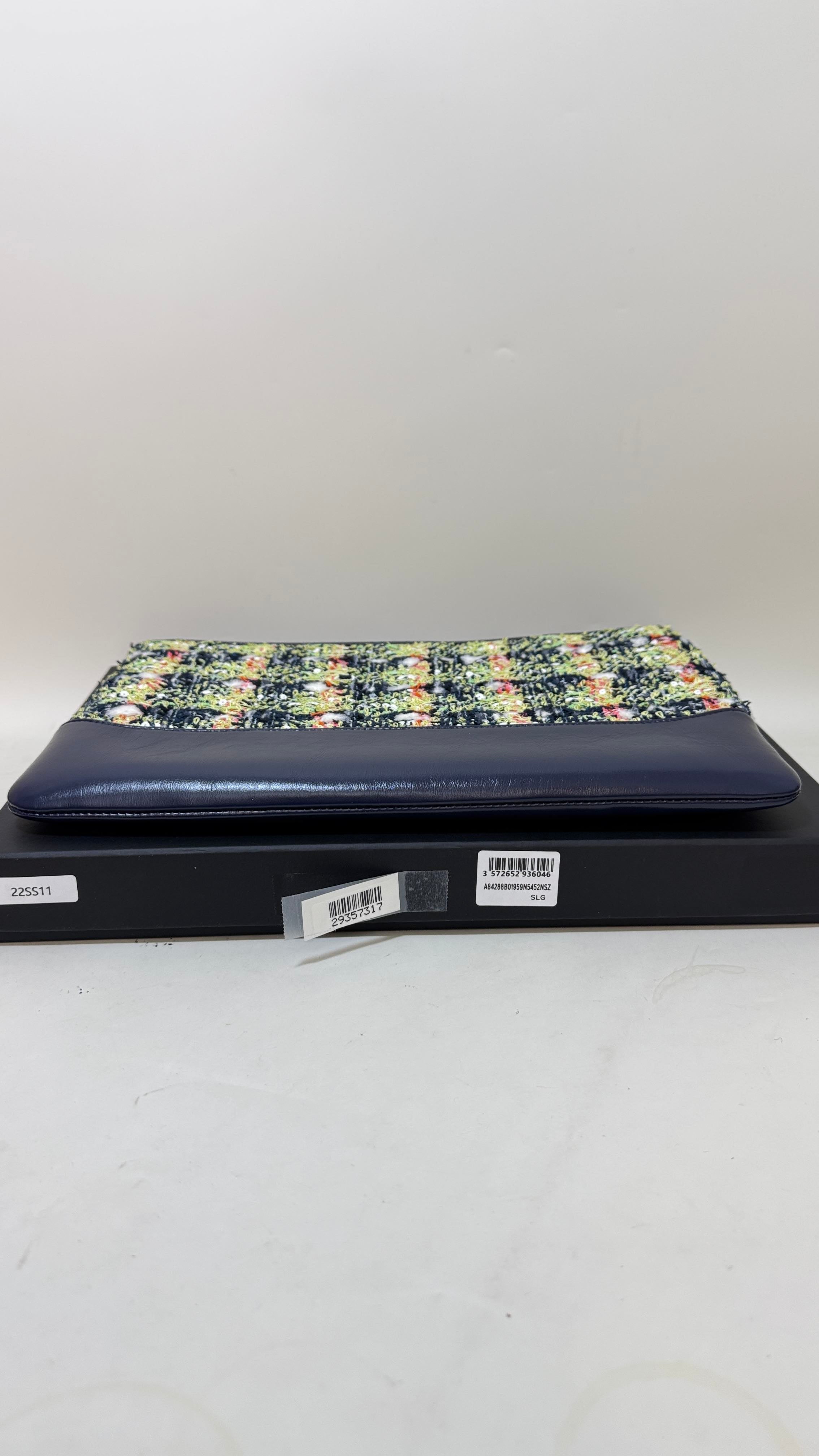 Chanel Tweed Navy Clutch - Preloved Full Set with Images