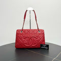 Chanel Quilted CC Logo Red Caviar Leather Tote Bag 2012-2013