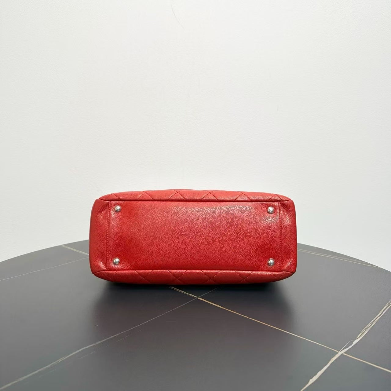 Chanel Quilted CC Logo Red Caviar Leather Tote Bag 2012-2013