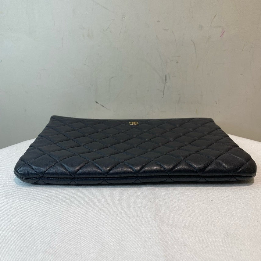 Chanel Quilted Black Lambskin Clutch Bag