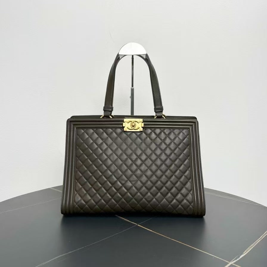 Chanel LeBoy Tote Bag in Black Leather - Preloved Chanel Designer Tote
