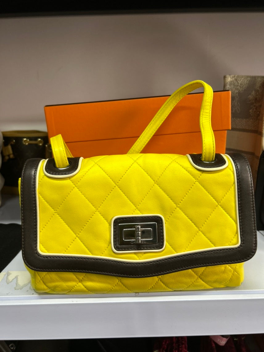 Preloved Chanel Classic Flap Bag Yellow Leather Shoulder Bag