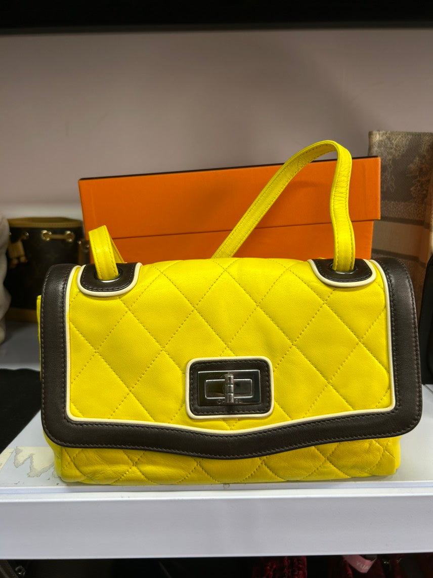 Preloved Chanel Classic Flap Bag Yellow Leather Shoulder Bag