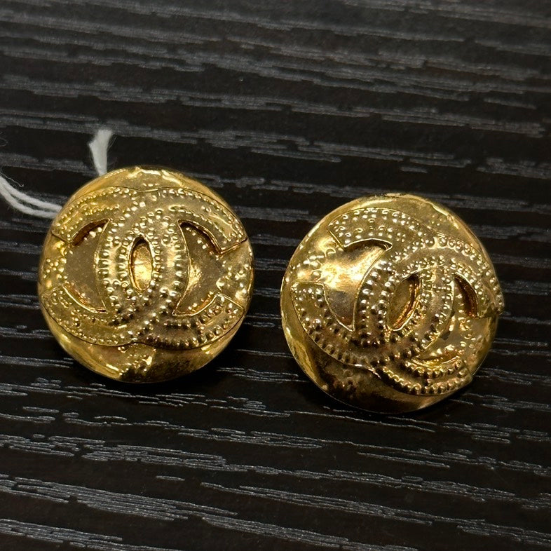 Chanel Vintage Gold CC Logo Statement Ear Clips Earrings