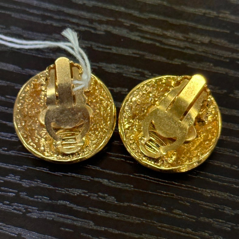 Chanel Vintage Gold CC Logo Statement Ear Clips Earrings