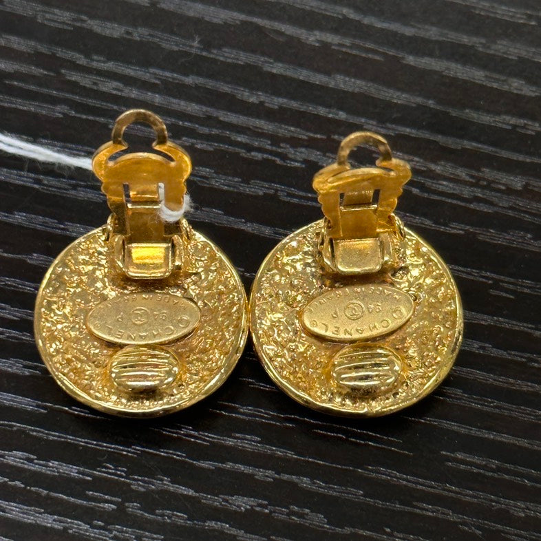 Chanel Vintage Gold CC Logo Statement Ear Clips Earrings