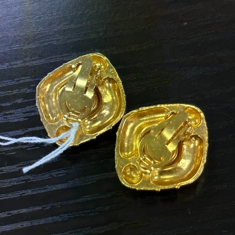 Chanel Vintage Gold Clear Crystal Ear Clips Earrings