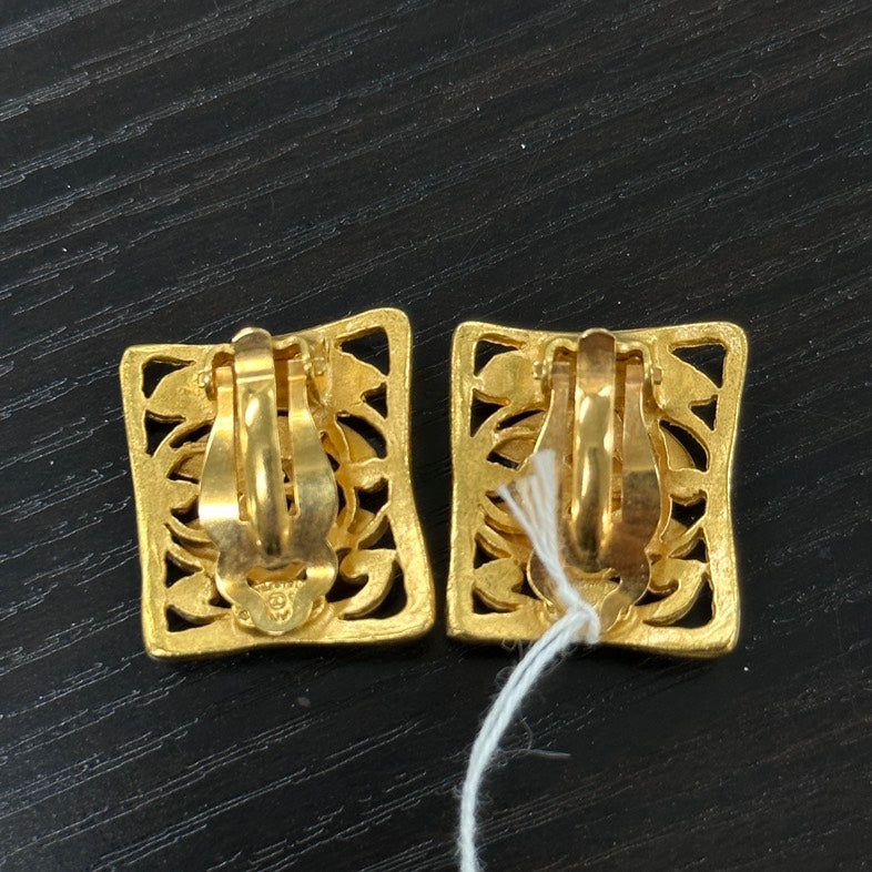 Chanel Vintage Gold Square Clip-On Earrings