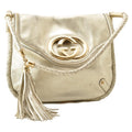 GUCCI Interlocking Fringe Shoulder Bag Leather Champagne Gold 167732 rd106