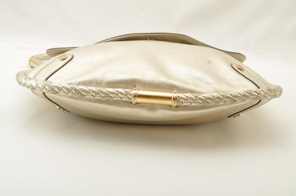GUCCI Interlocking Fringe Shoulder Bag Leather Champagne Gold 167732 rd106