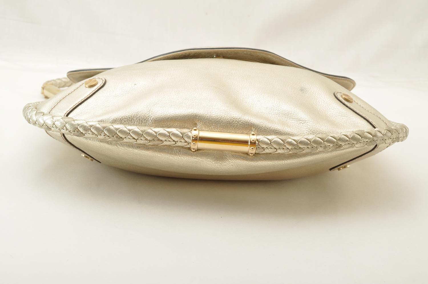 GUCCI Interlocking Fringe Shoulder Bag Leather Champagne Gold 167732 rd106