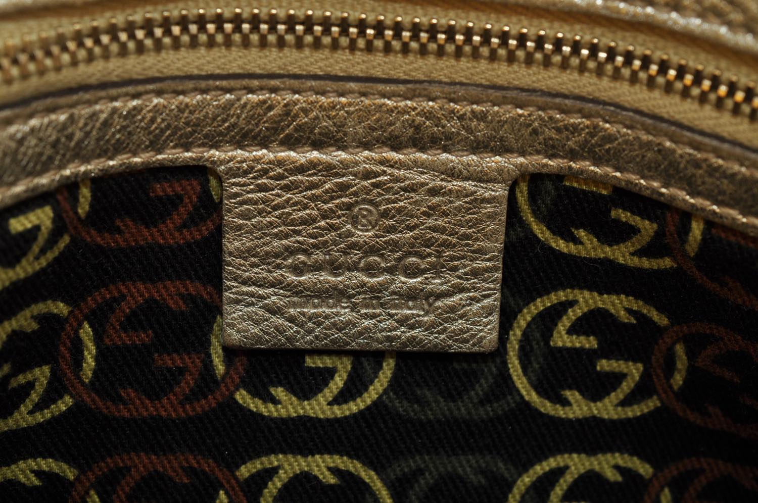 GUCCI Interlocking Fringe Shoulder Bag Leather Champagne Gold 167732 rd106