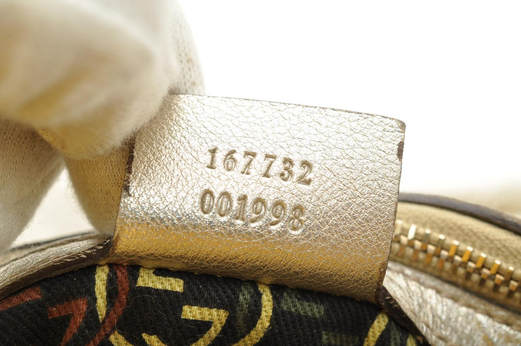 GUCCI Interlocking Fringe Shoulder Bag Leather Champagne Gold 167732 rd106