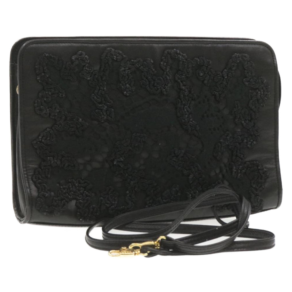 FENDI Clutch Shoulder Bag Leather 2Way Black rd1373