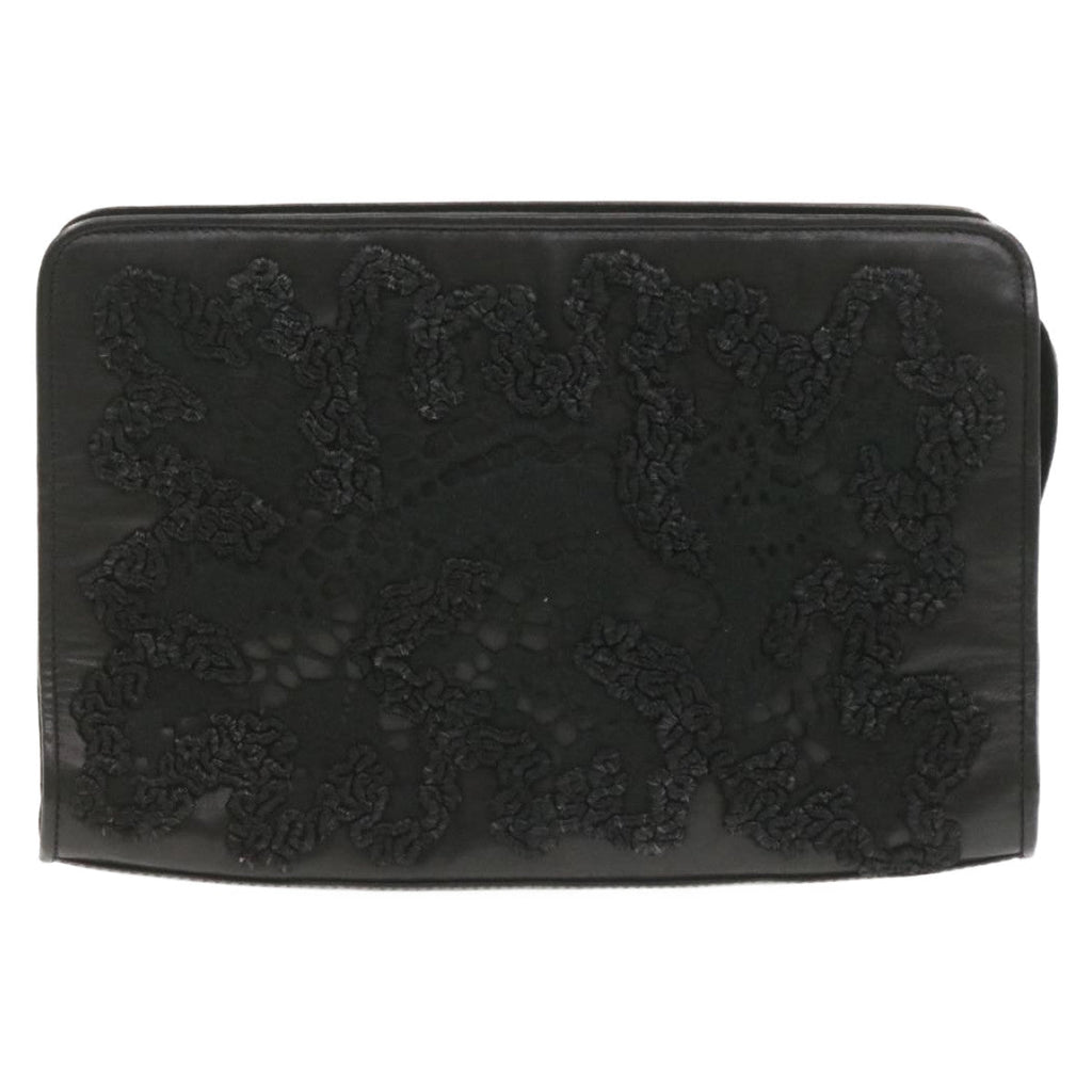 FENDI Clutch Shoulder Bag Leather 2Way Black rd1373