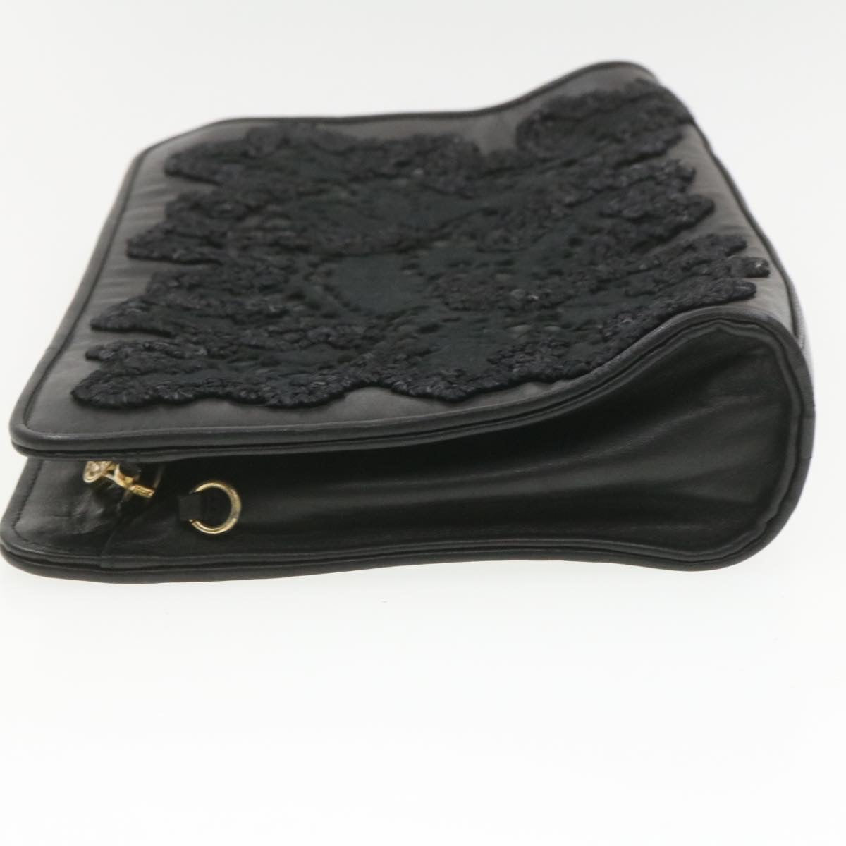 FENDI Clutch Shoulder Bag Leather 2Way Black rd1373