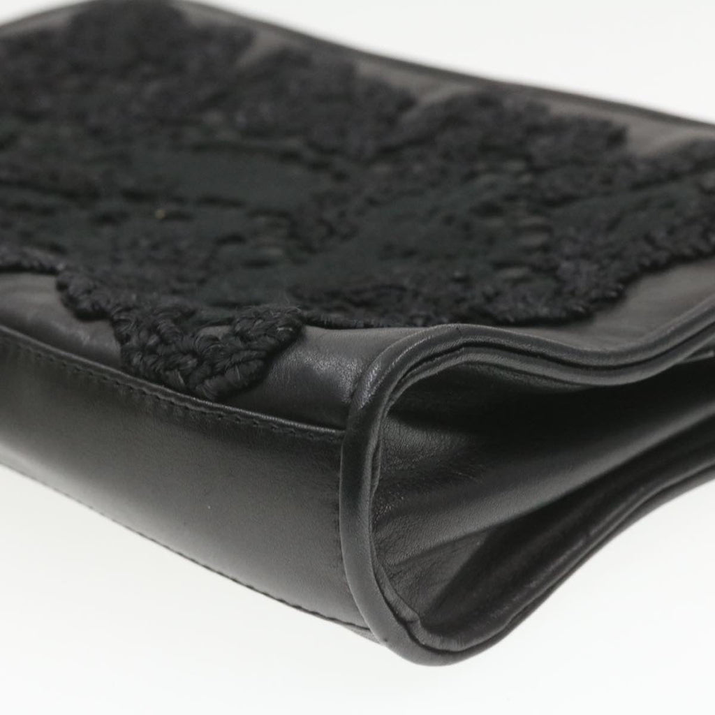 FENDI Clutch Shoulder Bag Leather 2Way Black rd1373