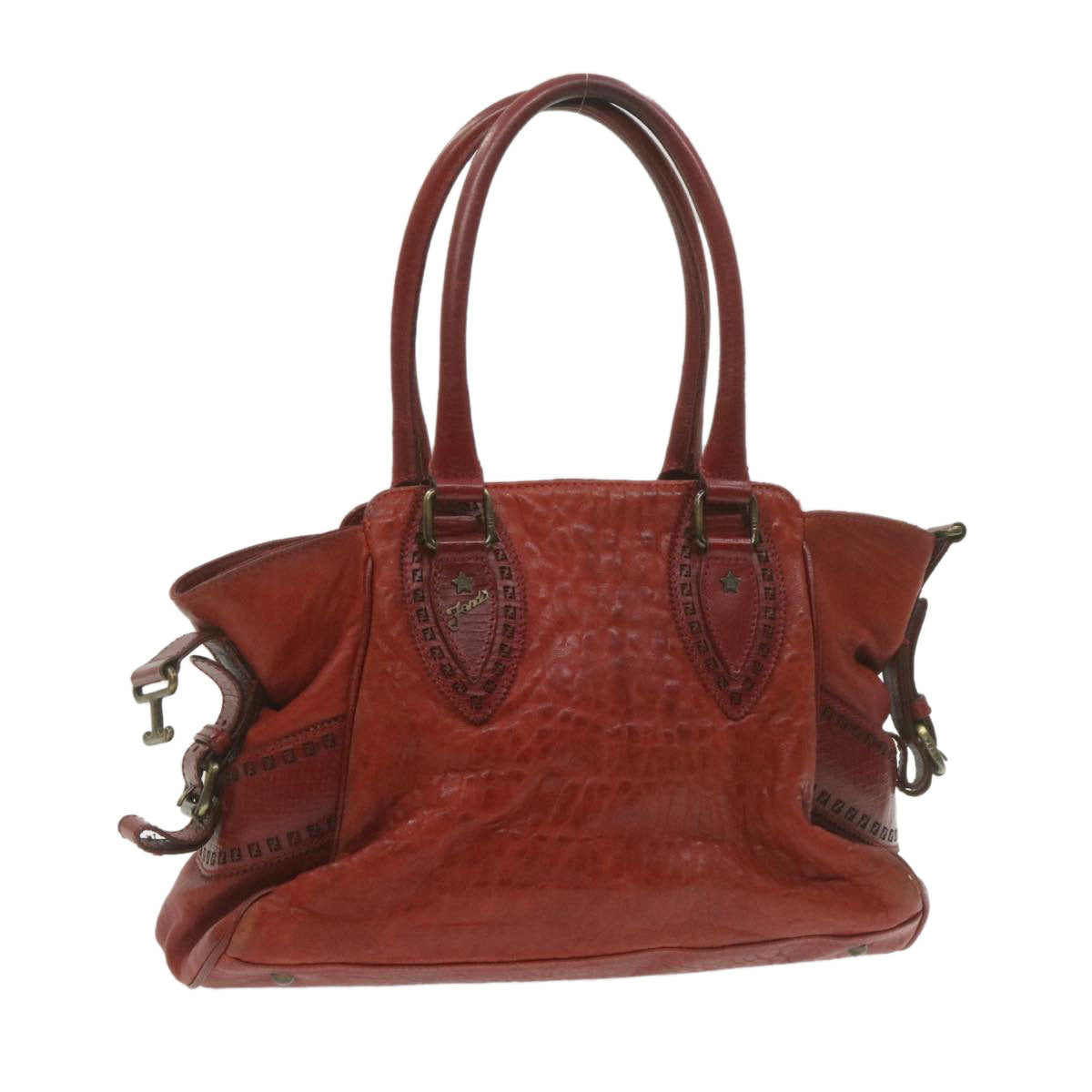 FENDI Du Jules Hand Bag Leather Red rd1809
