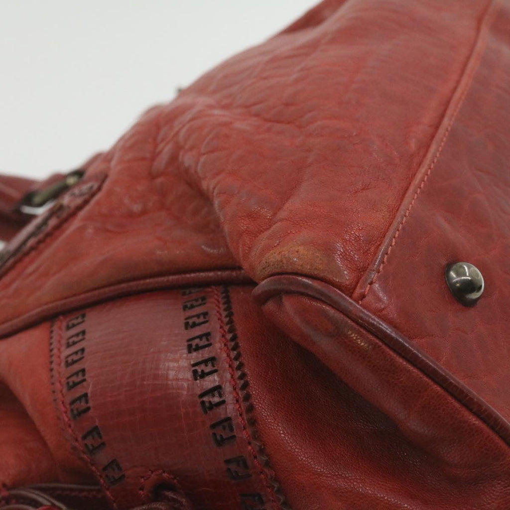 FENDI Du Jules Hand Bag Leather Red rd1809