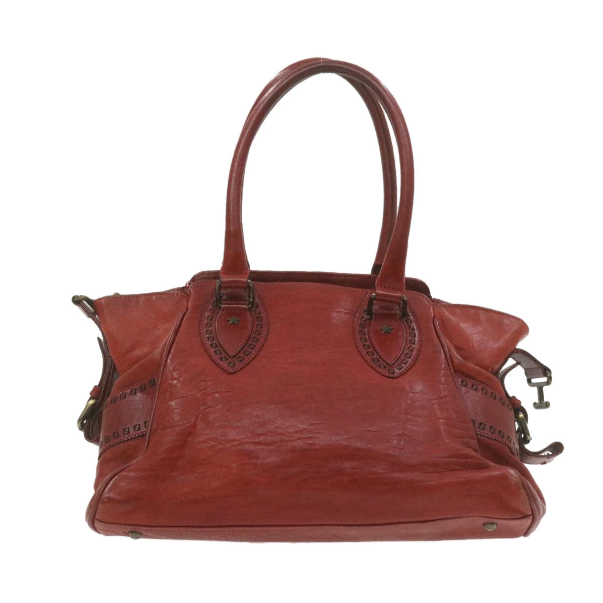 FENDI Du Jules Hand Bag Leather Red rd1809