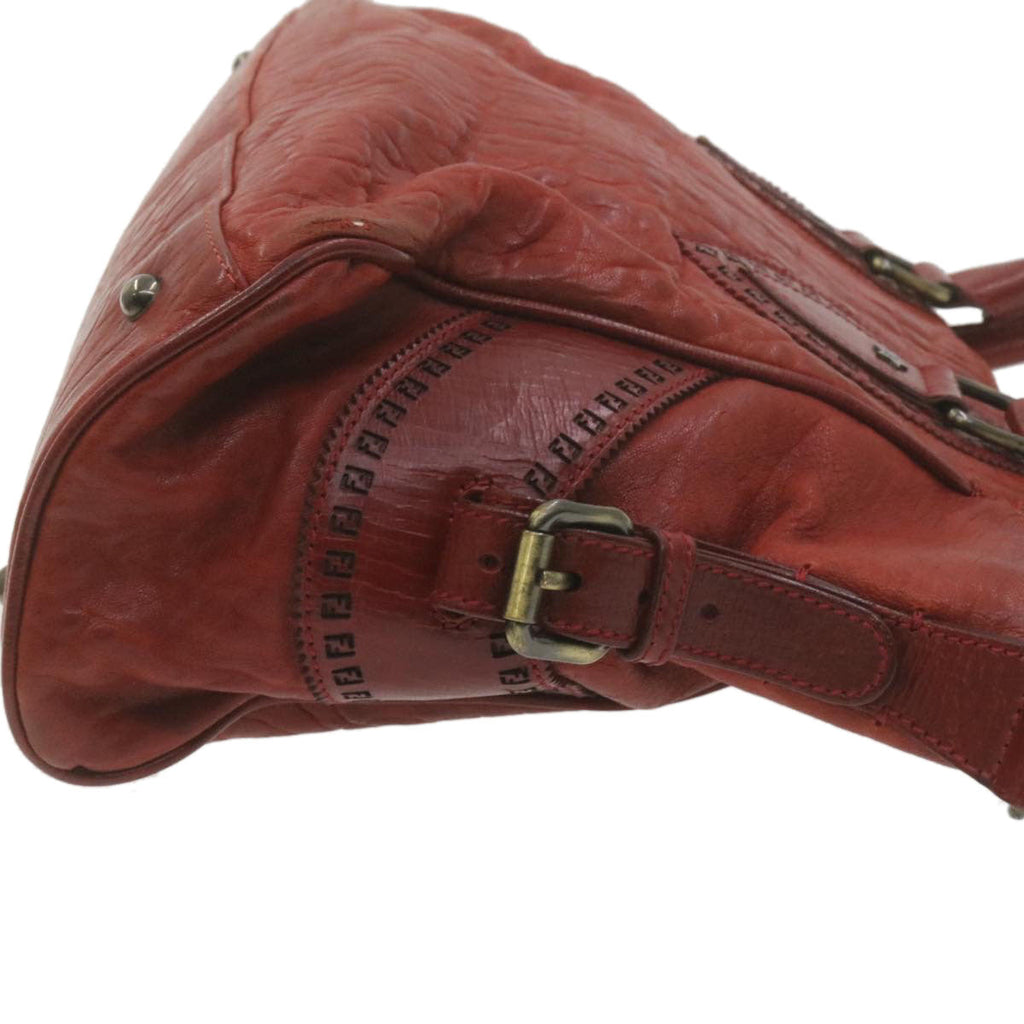 FENDI Du Jules Hand Bag Leather Red rd1809