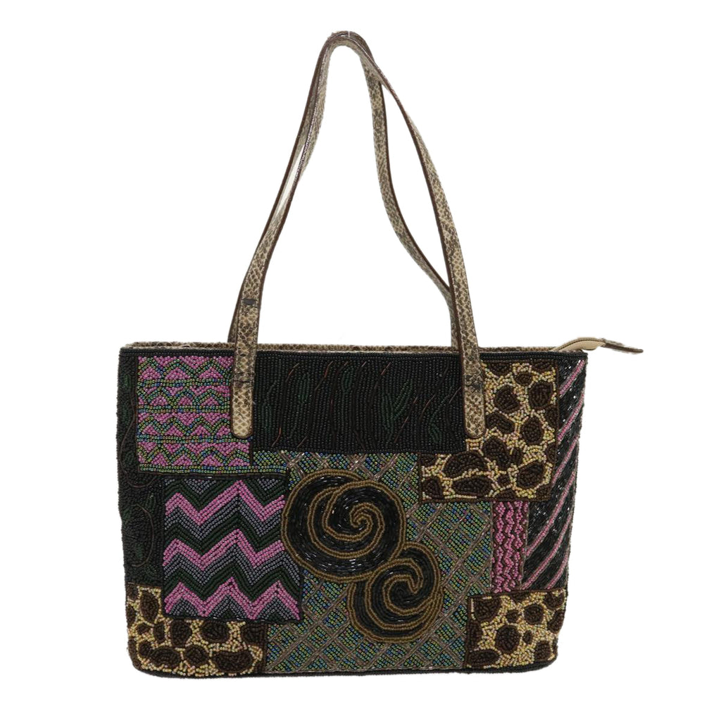 FENDI Beads Hand Bag Black Pink Green rd2074
