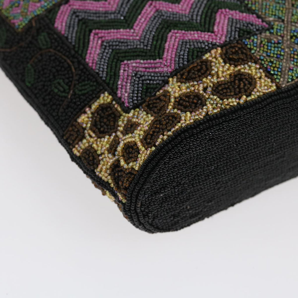 FENDI Beads Hand Bag Black Pink Green rd2074
