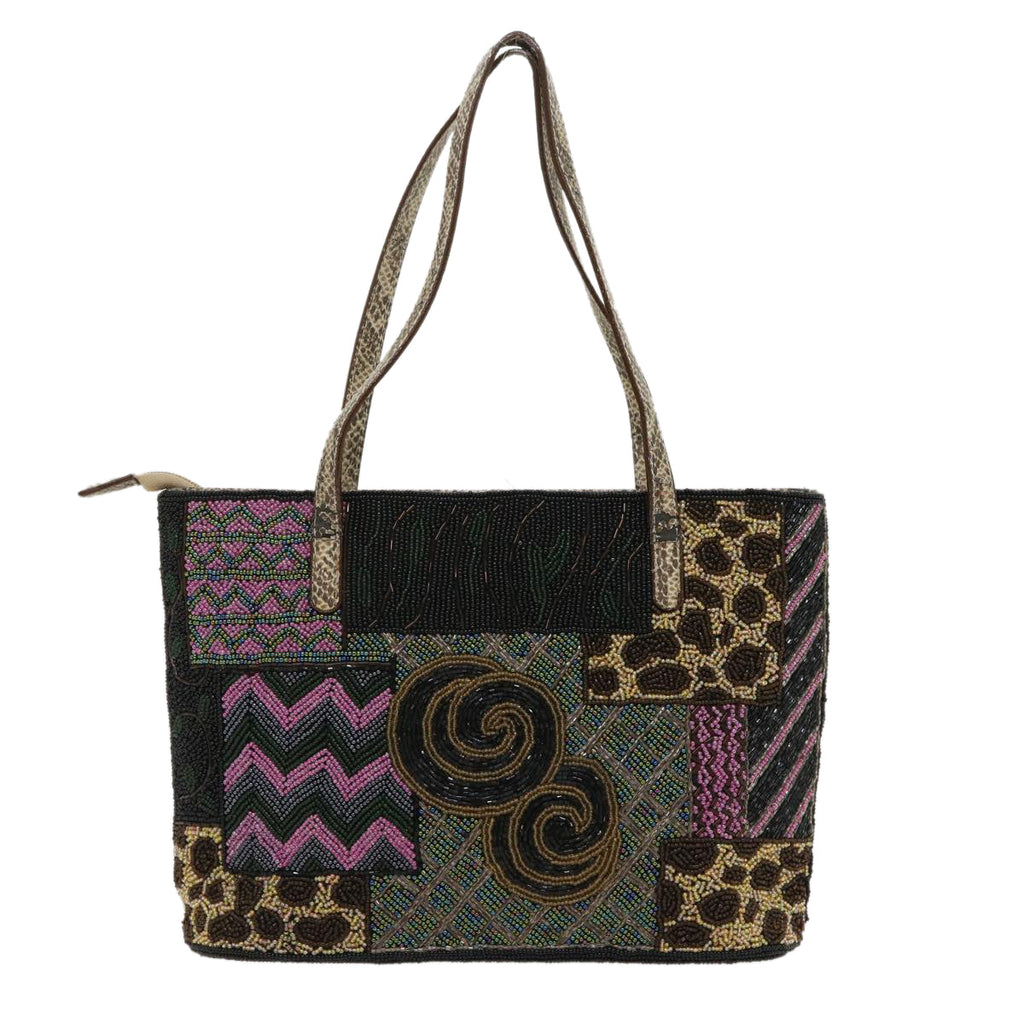 FENDI Beads Hand Bag Black Pink Green rd2074